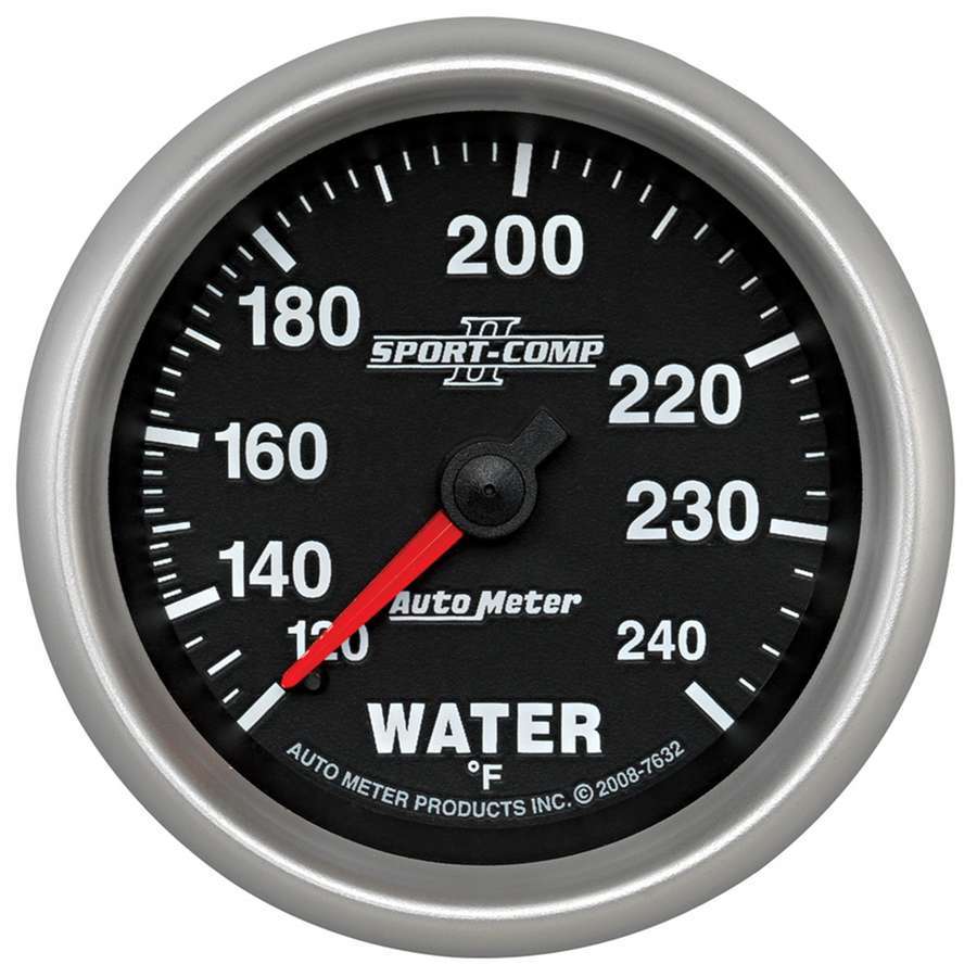 AutoMeter Water Temperature Gauge - Sport-Comp II - 120-240 Degree F - Mechanical - Analog - Full Sweep - 2-5/8 in Diameter - Black Face - Each