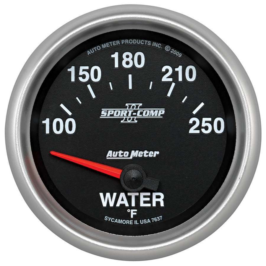AutoMeter Water Temperature Gauge - Sport-Comp II - 100-250 Degree F - Electric - Analog - Full Sweep - 2-5/8 in Diameter - Black Face - Each