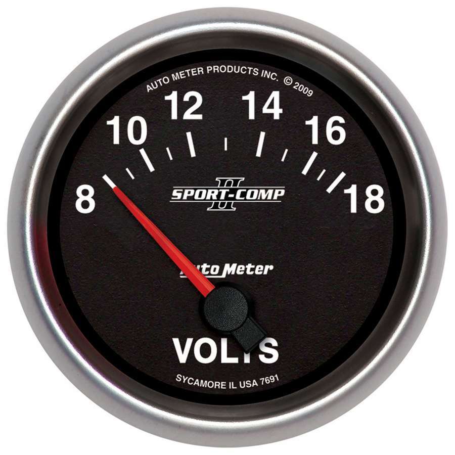 AutoMeter Voltmeter - Sport-Comp II - 8-18V - Electric - Analog - Short Sweep - 2-5/8 in Diameter - Black Face - Each