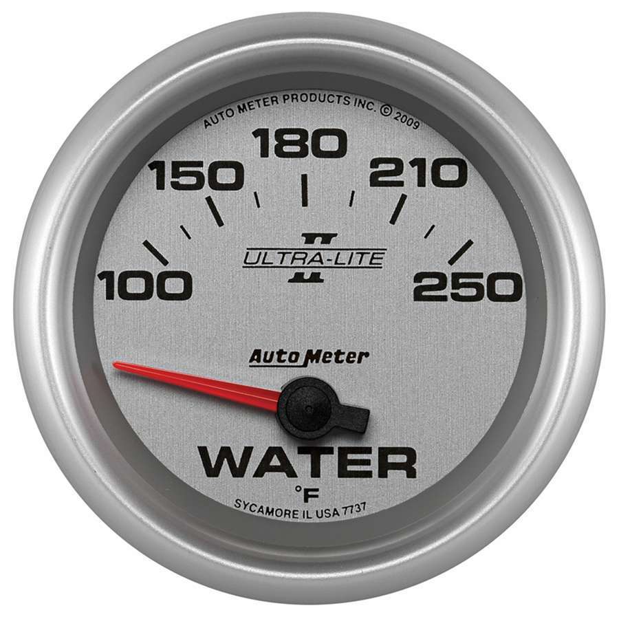 AutoMeter Water Temperature Gauge - Ultra-Lite II - 100-250 Degree F - Electric - Analog - Short Sweep - 2-5/8 in Diameter - Silver Face - Each