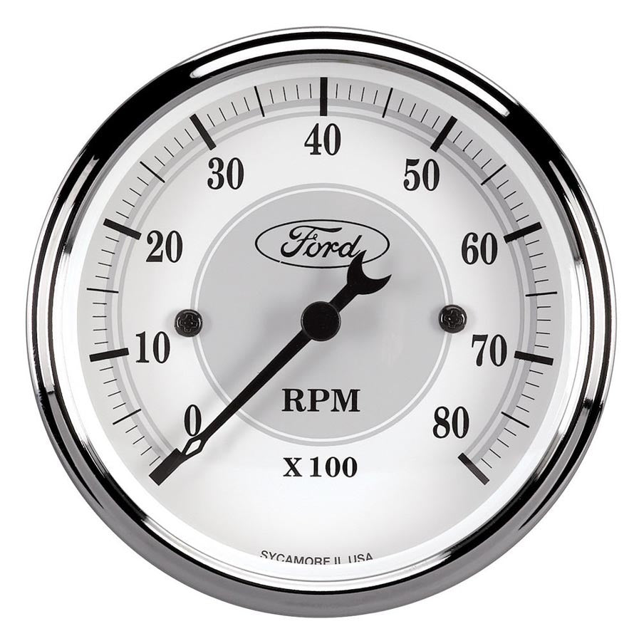 AutoMeter Tachometer - Ford Masterpiece - 8000 RPM - Electric - Analog - 3-1/8 in Diameter - Ford Logo - Dash Mount - White / Gray Face - Each