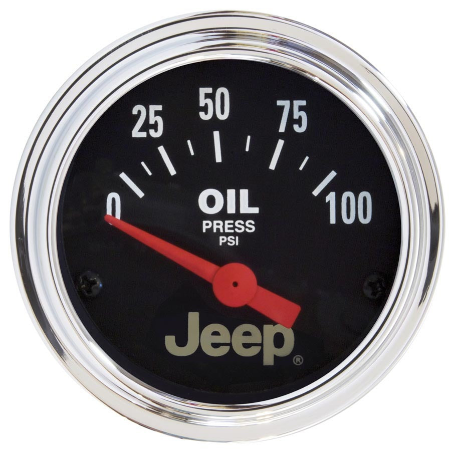 AutoMeter Oil Pressure Gauge - Jeep - 0-100 psi - Electric - Analog - Short Sweep - 2-1/16 in Diameter - Jeep Logo - Black Face - Each