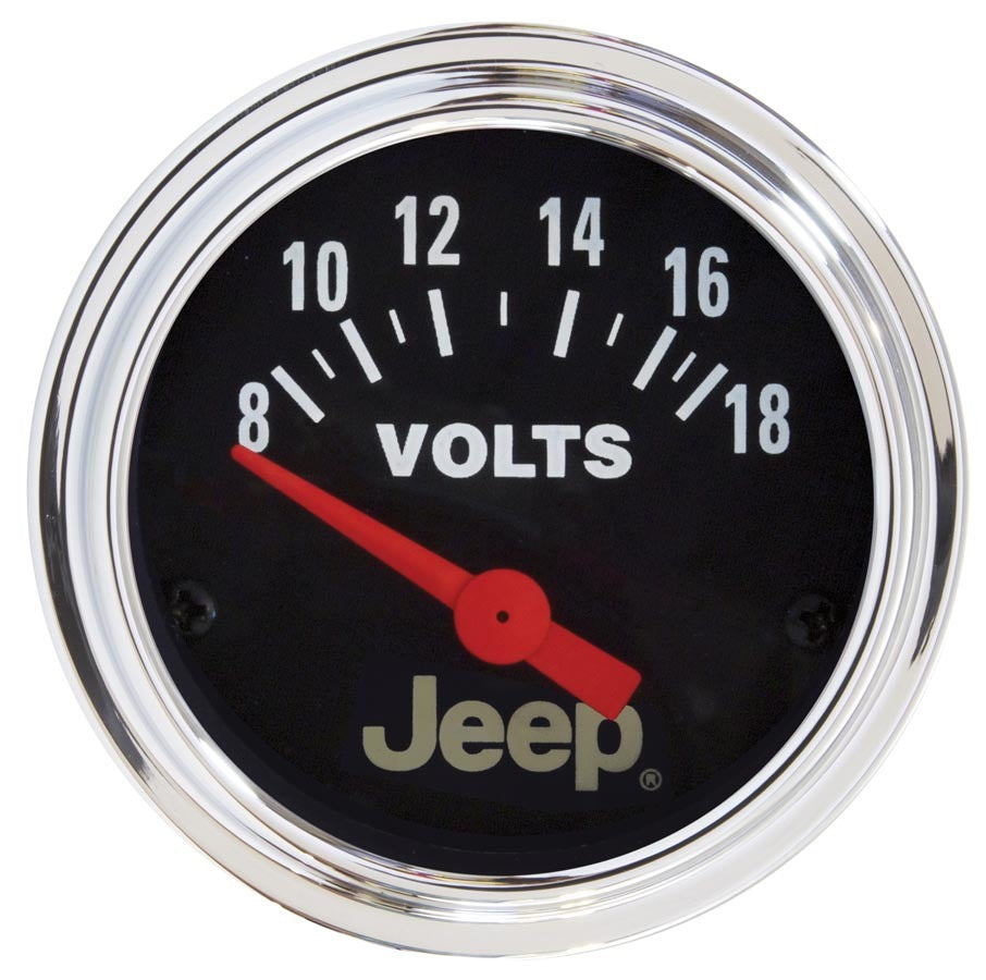 AutoMeter Voltmeter - Jeep - 8-18V - Electric - Analog - Short Sweep - 2-1/16 in Diameter - Jeep Logo - Black Face - Each