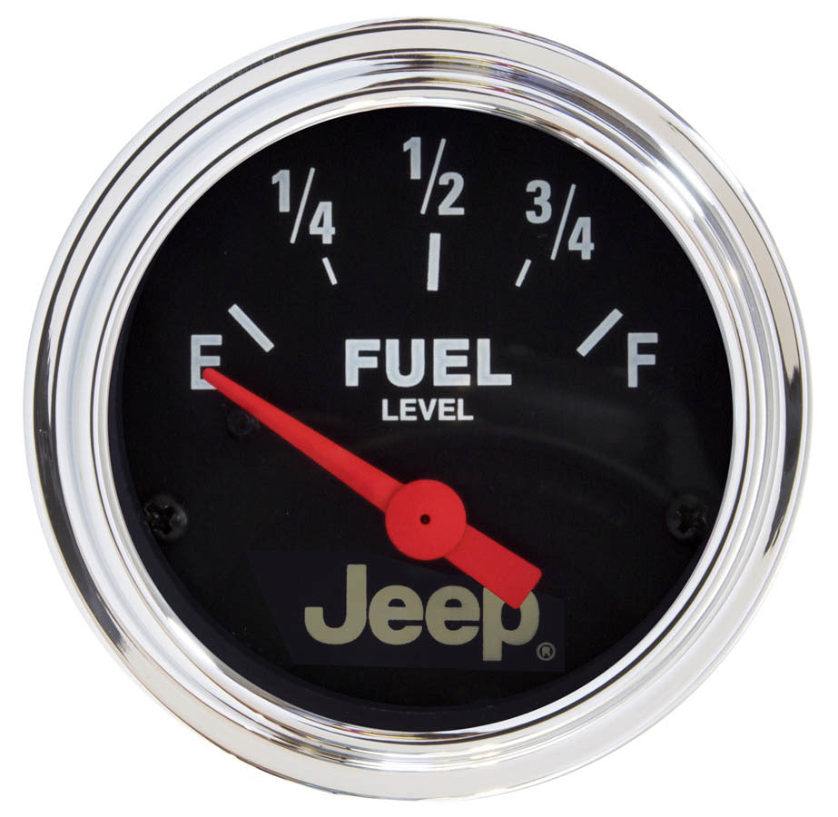 AutoMeter Fuel Level Gauge - Jeep - 0-90 ohm - Electric - Analog - Short Sweep - 2-1/16 in Diameter - Jeep Logo - Black Face - Each