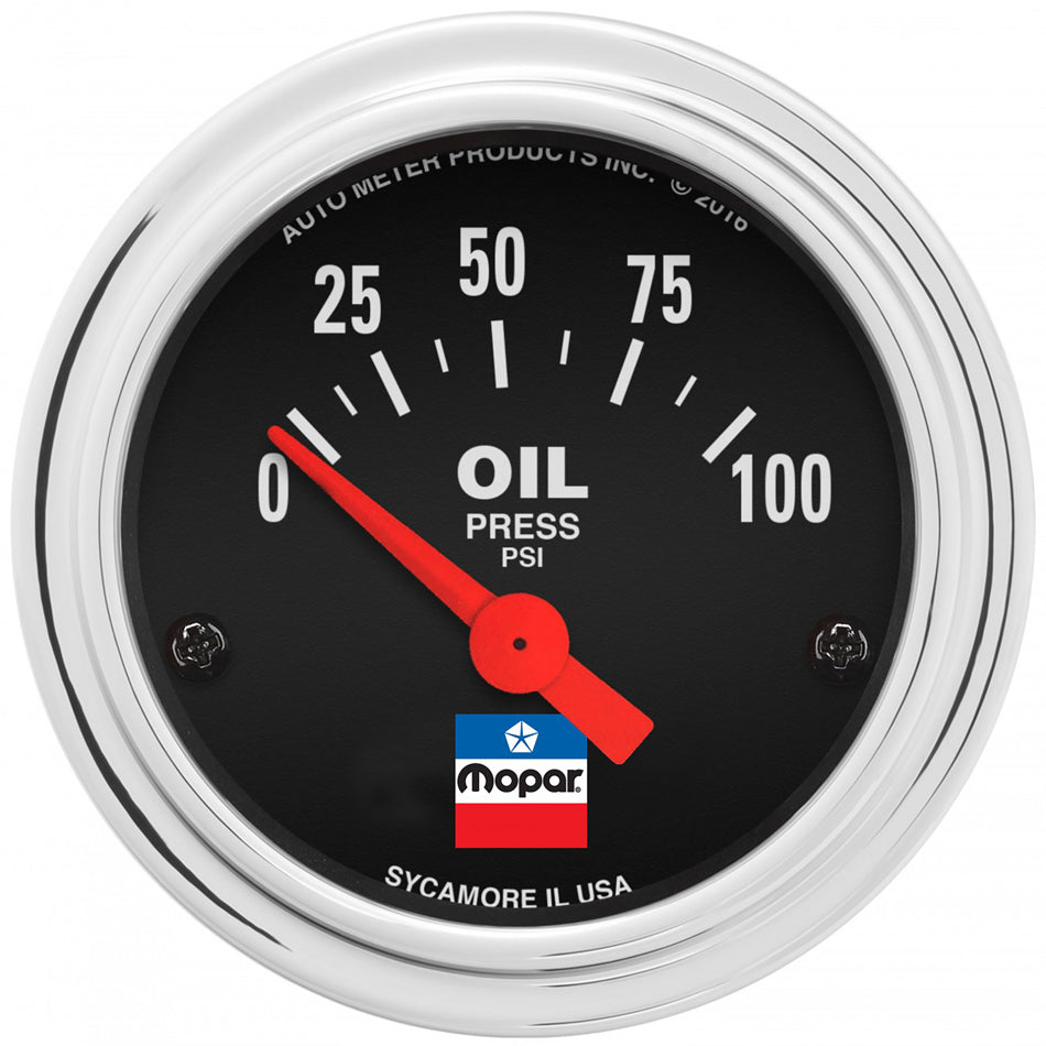AutoMeter Oil Pressure Gauge - Mopar Classic - 0-100 psi - Electric - Analog - Short Sweep - 2-1/16 in Diameter - Black Face - Each