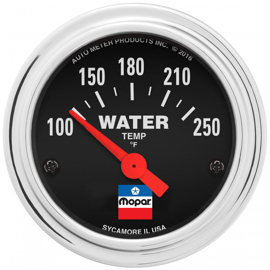 AutoMeter Water Temperature Gauge - Mopar Classic - 100-250 Degree F - Electric - Analog - Short Sweep - 2-1/16 in Diameter - Black Face - Each