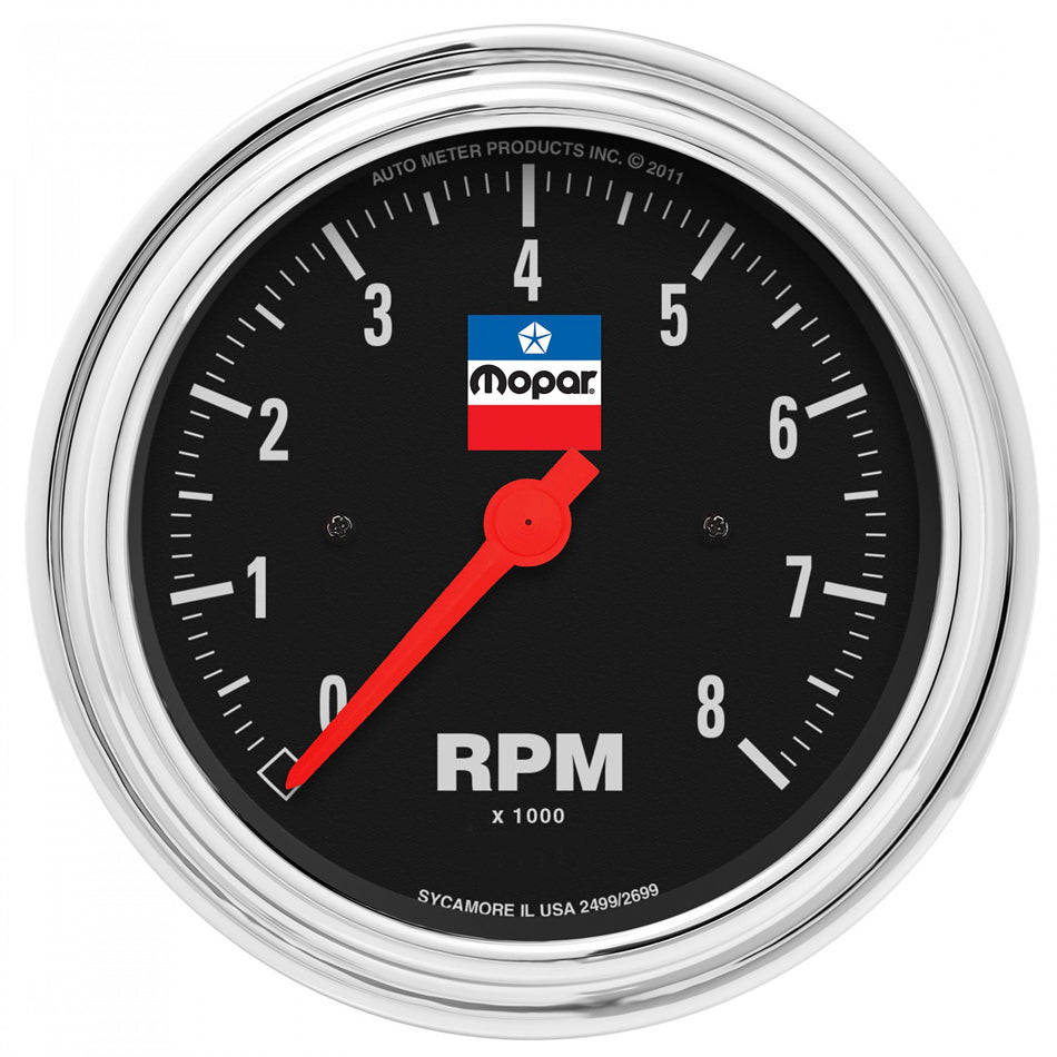 AutoMeter Tachometer - Mopar Classic - 8000 RPM - Electric - Analog - 3-3/8 in Diameter - Dash Mount - Black Face - Each