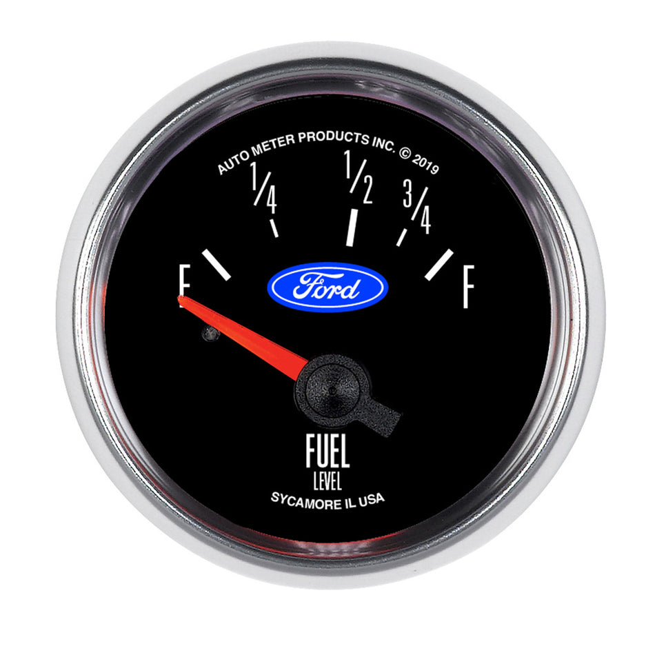 AutoMeter Fuel Level Gauge - Ford - 73-10 ohm - Electric - Analog - Short Sweep - 2-1/16 in Diameter - Ford Logo - Black Face - Each