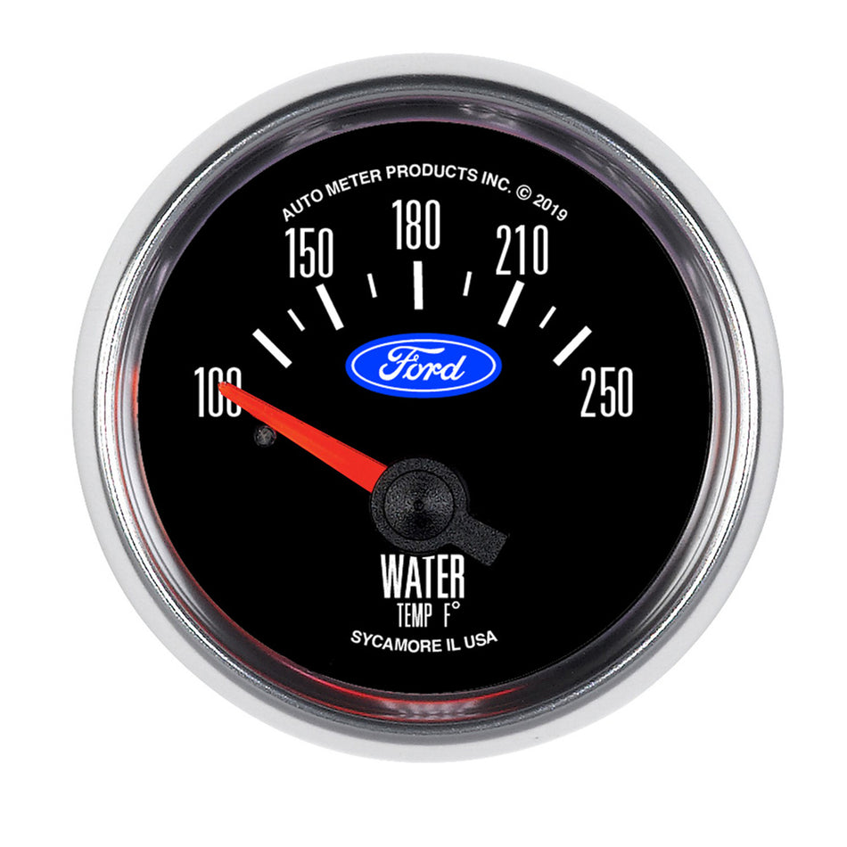 AutoMeter Water Temperature Gauge - 100-250 Degree F - Electric - Analog - Short Sweep - 2-1/16 in Diameter - Ford Logo - Black Face - Each