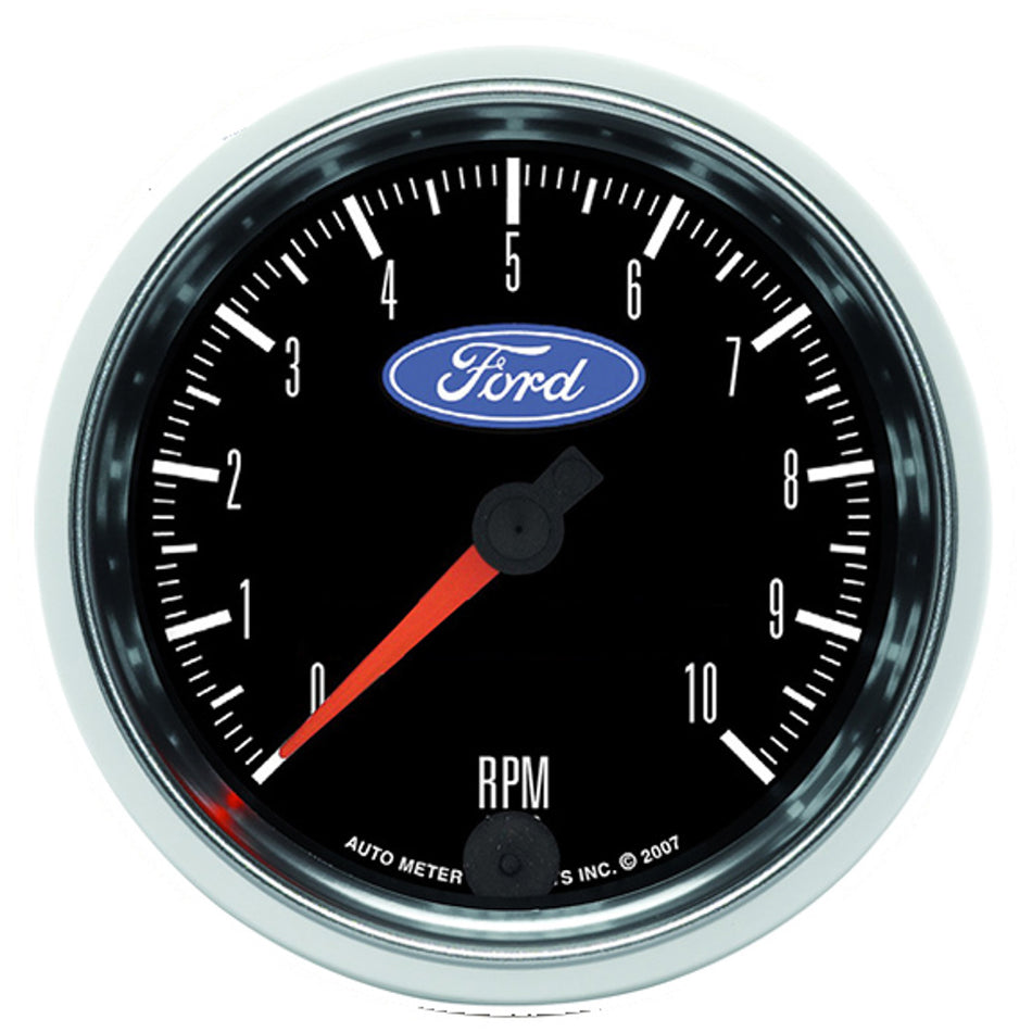 AutoMeter Tachometer - Ford - 10000 RPM - Electric - Analog - 3-3/8 in Diameter - Dash Mount - Ford Logo - Black Face - Each