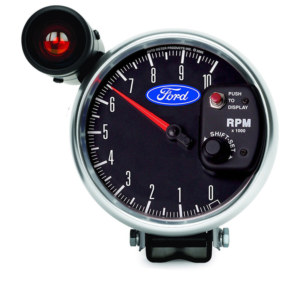 AutoMeter Tachometer - 10000 RPM - Electric - Analog - 5 in Diameter - Pedestal Mount - Shift Light - Memory - Ford Logo - Black Face - Each
