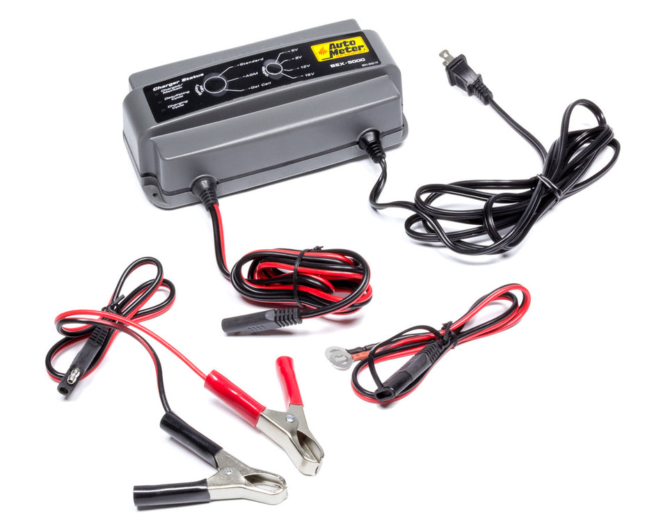 AutoMeter Battery Charger - Battery Extender - AGM - 16V - 5 amps - Indicator Lights - 2 Step Charging Program - Each