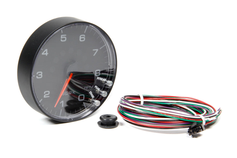 AutoMeter Tachometer - Spek Pro - 8000 RPM - Electric - Analog - 5 in Diameter - Dash Mount - Shift Light - Peak Recall - Black Face - Each