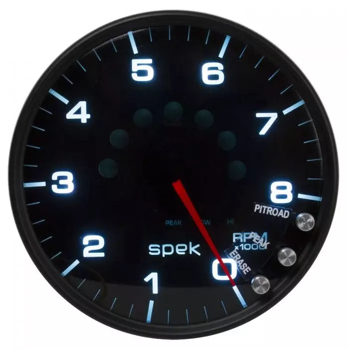AutoMeter Tachometer - Spek Pro - 8000 RPM - Electric - Analog - 5 in Diameter - Dash Mount - Shift Light - Peak Recall - Black Face - Each