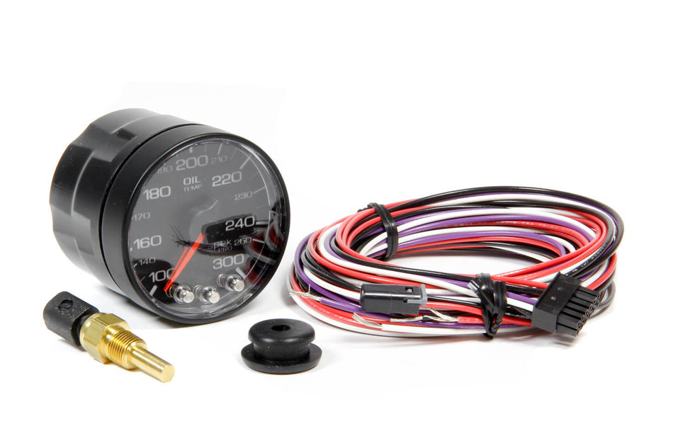 AutoMeter Oil Temperature Gauge - Spek Pro - 100-300 Degree F - Electric - Analog - Full Sweep - 2-1/16 in Diameter - Black Face - Each