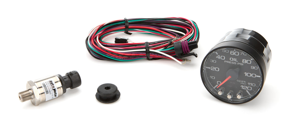 AutoMeter Oil Pressure Gauge - Spek Pro - 0-120 psi - Electric - Analog - Full Sweep - 2-1/16 in Diameter - Black Face - Each
