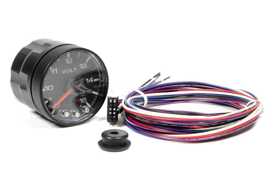 AutoMeter Voltmeter - Spek Pro - 0-16V - Electric - Analog - Full Sweep - 2-1/16 in Diameter - Black Face - Each
