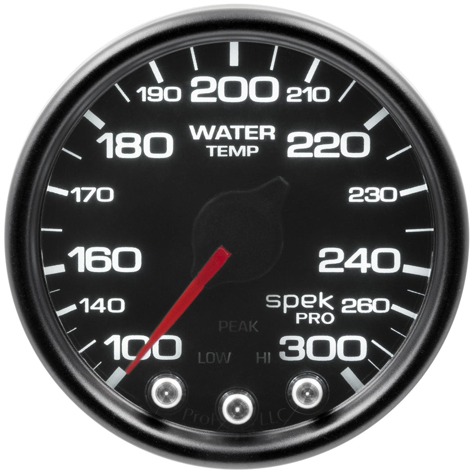 AutoMeter Water Temperature Gauge - Spek-Pro - Stepper Motor - 100-300 Degree F - Electric - Analog - Full Sweep - 2-1/16 in Diameter - Black Face - Each