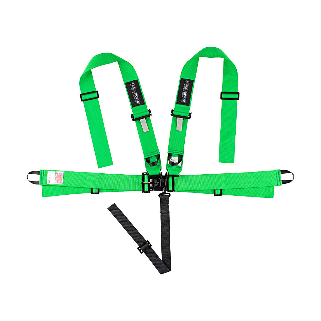 Green racing harness belt with adjustable straps and buckle system for high-performance vehicles – Devil Race Parts.