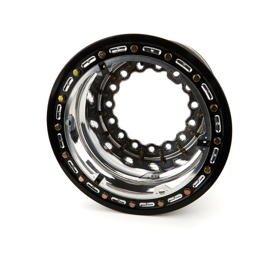Devil Race Parts polished aluminum go-kart wheel rim with black beadlock – high-performance lightweight racing wheel for superior grip and durability
